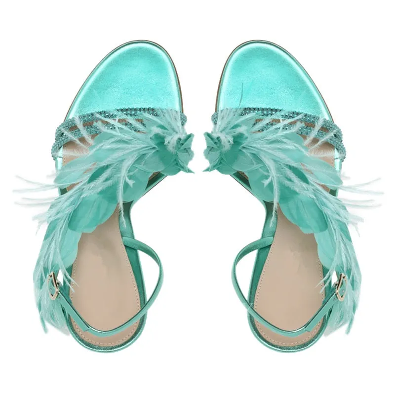 Summer Feather Thin High Heel Sandals
