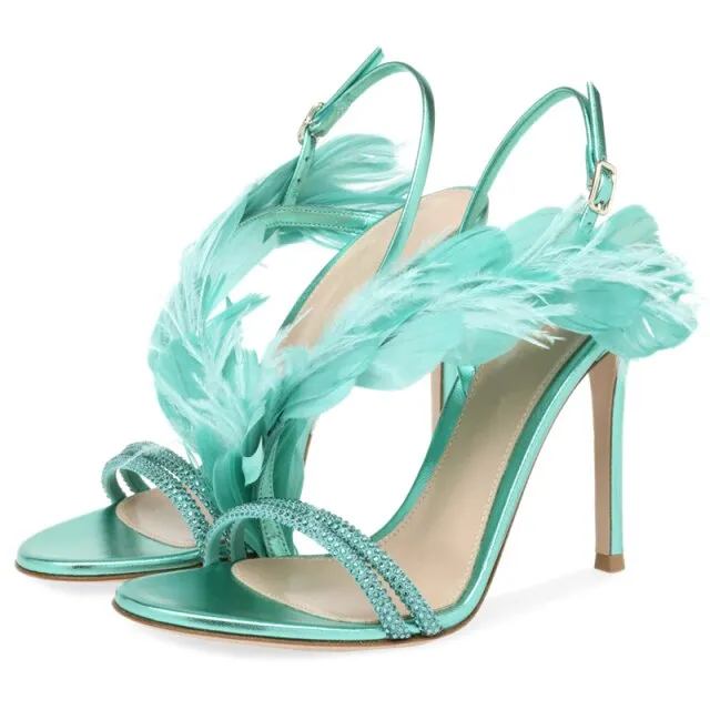 Summer Feather Thin High Heel Sandals