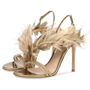Summer Feather Thin High Heel Sandals