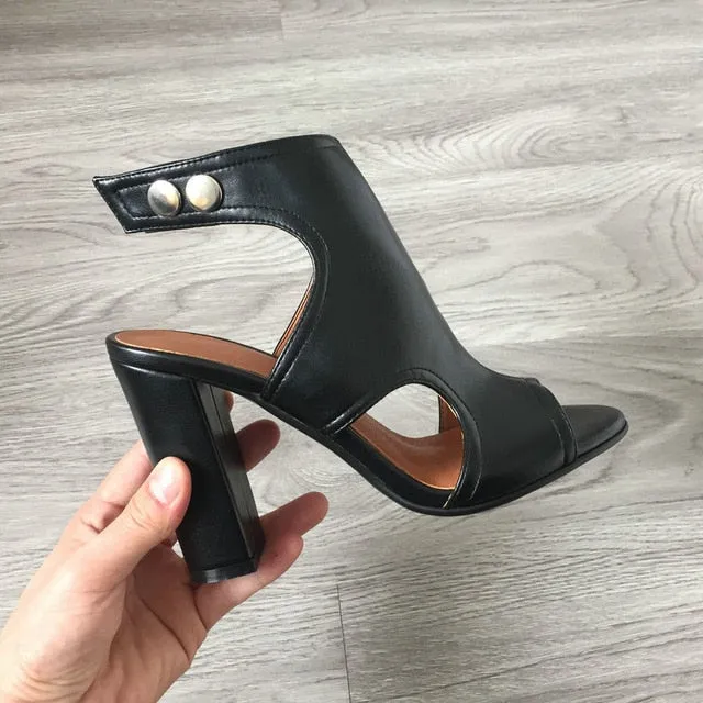 Summer High Heels Sandals Women Open Toe Block Heel Shoes Woman Sandals Black Red Nude Beige Leopard Ladies Heeled Sandals