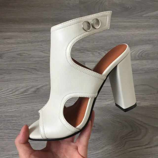 Summer High Heels Sandals Women Open Toe Block Heel Shoes Woman Sandals Black Red Nude Beige Leopard Ladies Heeled Sandals