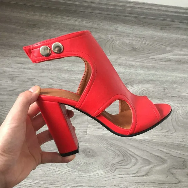 Summer High Heels Sandals Women Open Toe Block Heel Shoes Woman Sandals Black Red Nude Beige Leopard Ladies Heeled Sandals