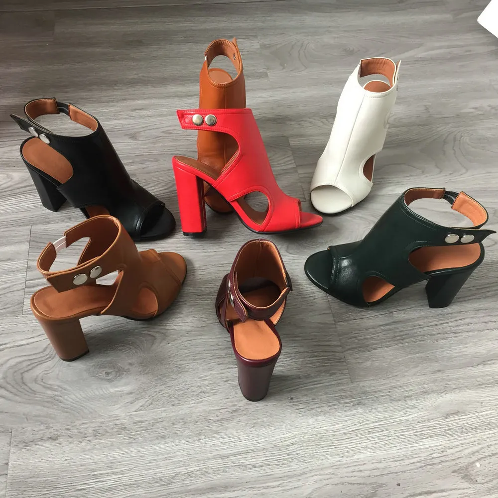 Summer High Heels Sandals Women Open Toe Block Heel Shoes Woman Sandals Black Red Nude Beige Leopard Ladies Heeled Sandals