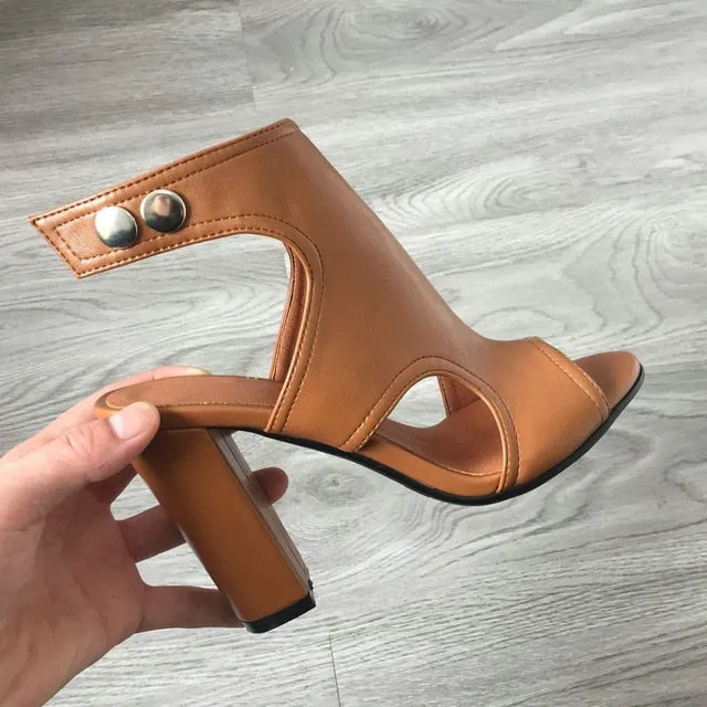 Summer High Heels Sandals Women Open Toe Block Heel Shoes Woman Sandals Black Red Nude Beige Leopard Ladies Heeled Sandals