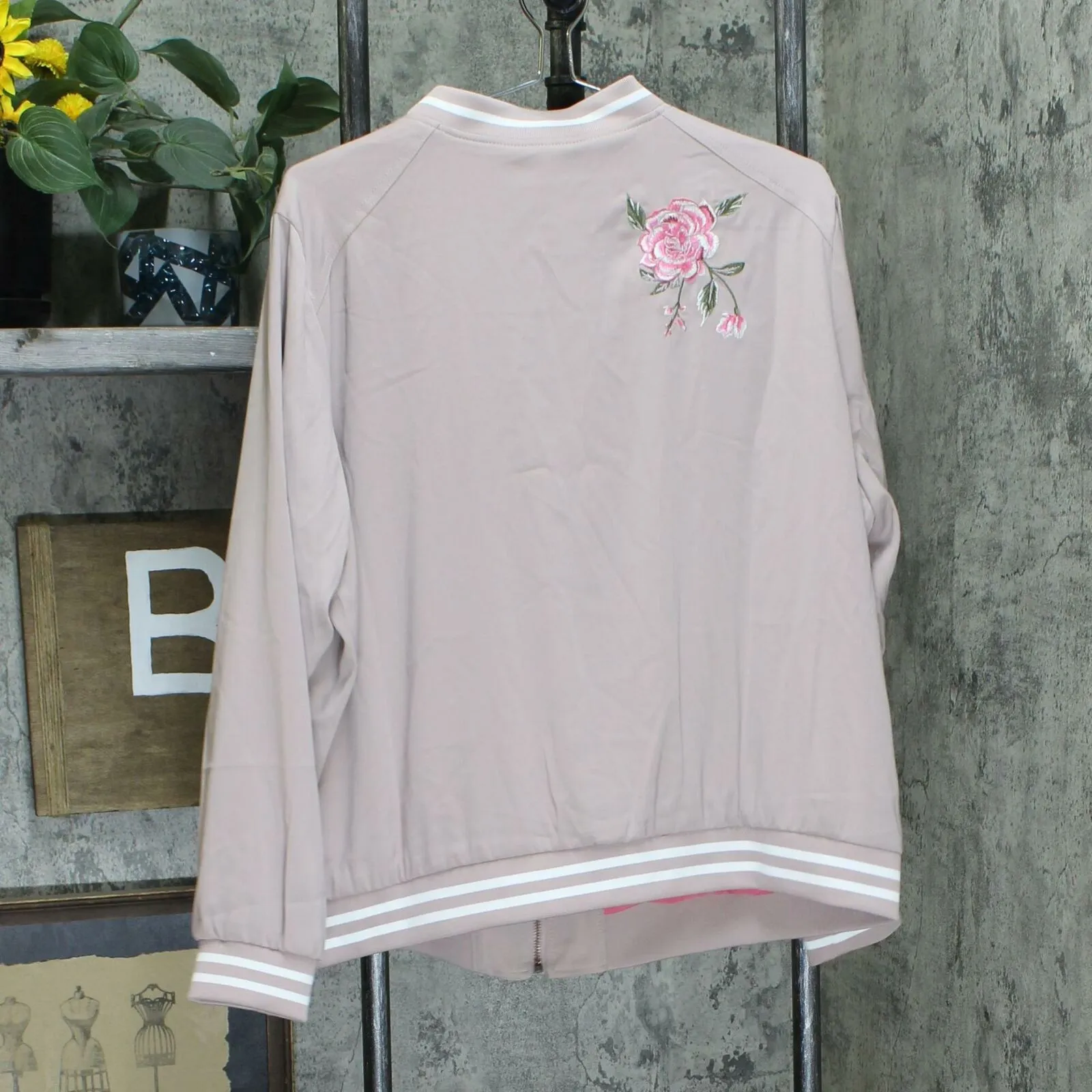 Susan Graver Plus Size Embroidered Stretch Peachskin Bomber Jacket