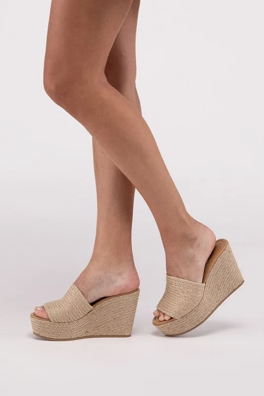 Tan Wedge High Platform Sandals