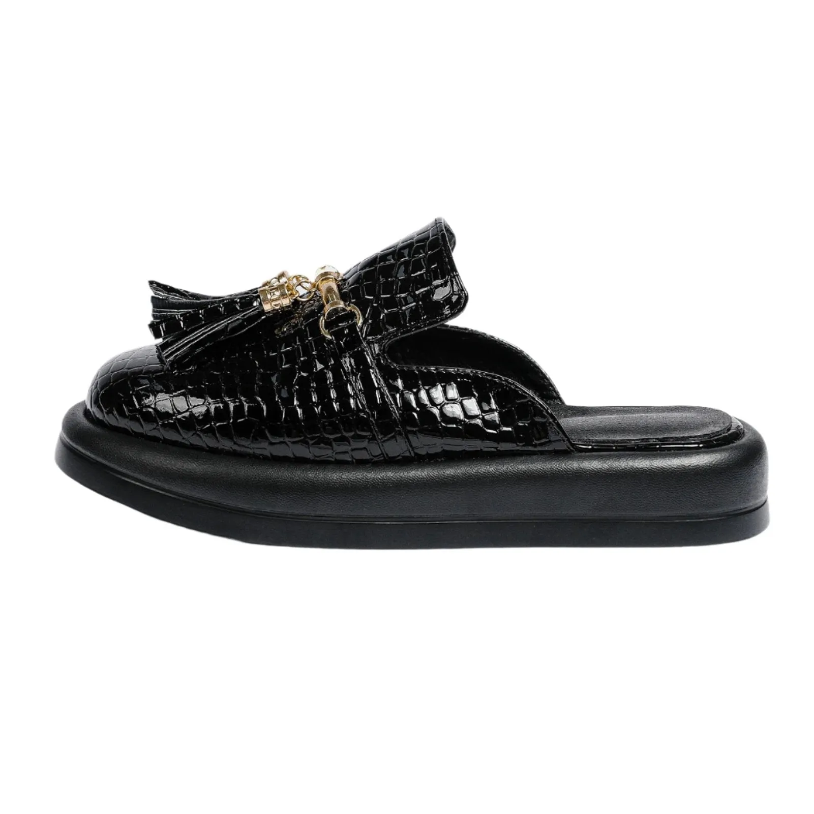 Tassel Patent Leather Platform Slides