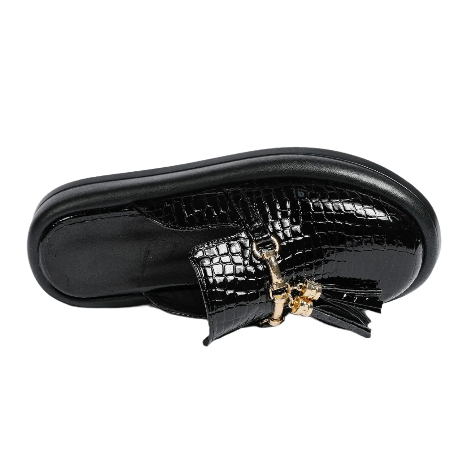 Tassel Patent Leather Platform Slides
