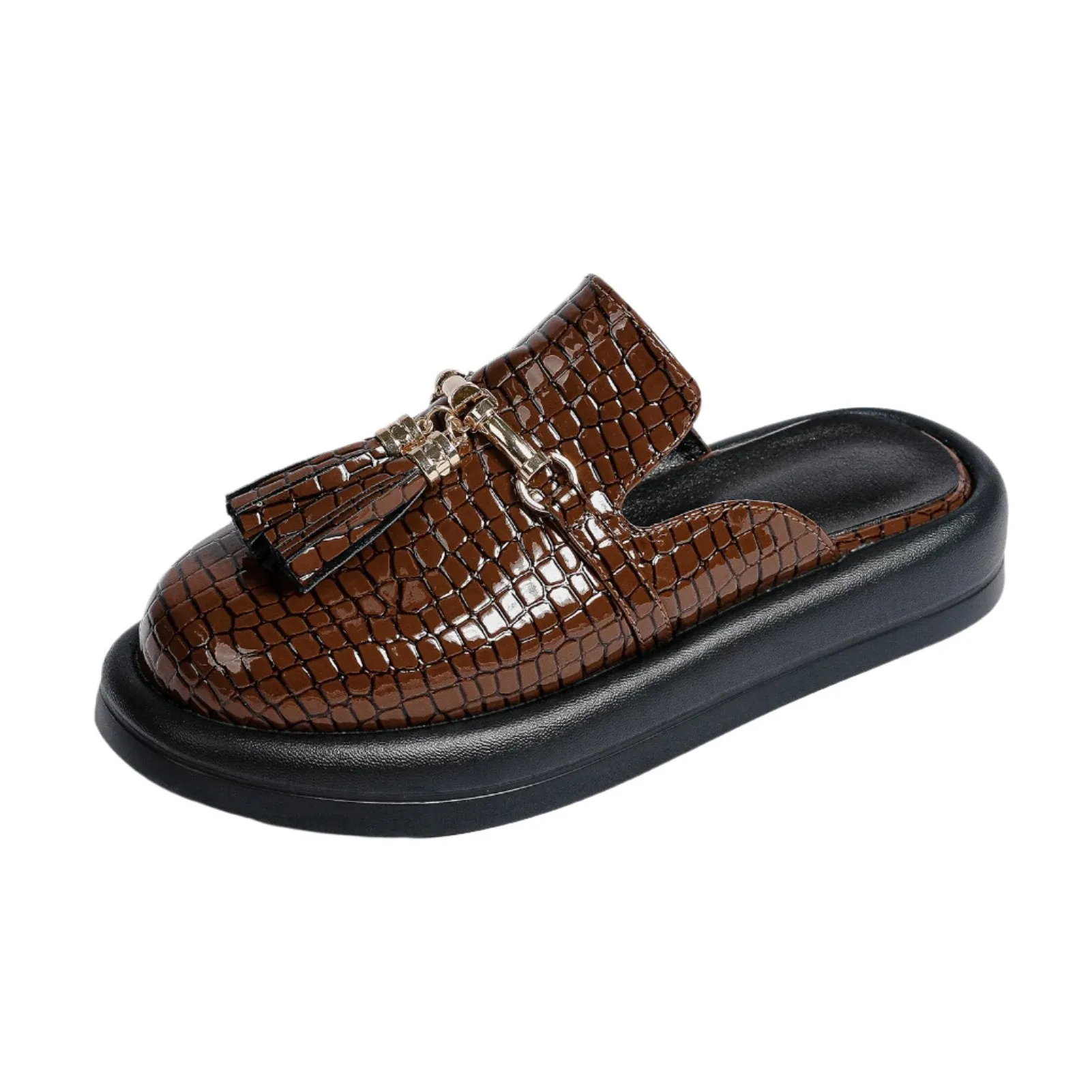 Tassel Patent Leather Platform Slides