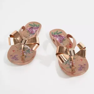 TED BAKER ROSE GOLD FLORAL SUSZIEP BOW FLIP FLOP SANDALS