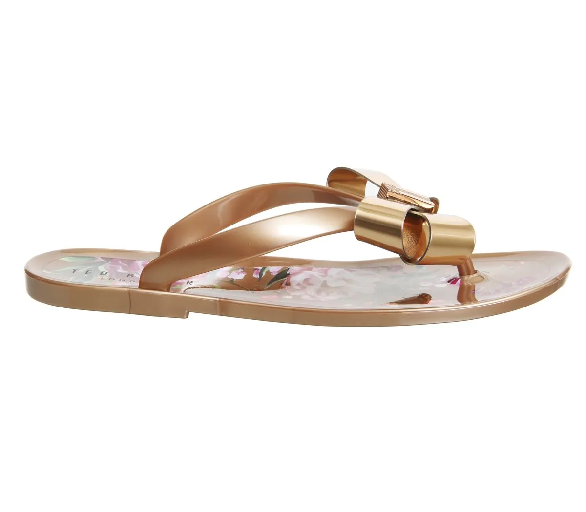 TED BAKER ROSE GOLD FLORAL SUSZIEP BOW FLIP FLOP SANDALS