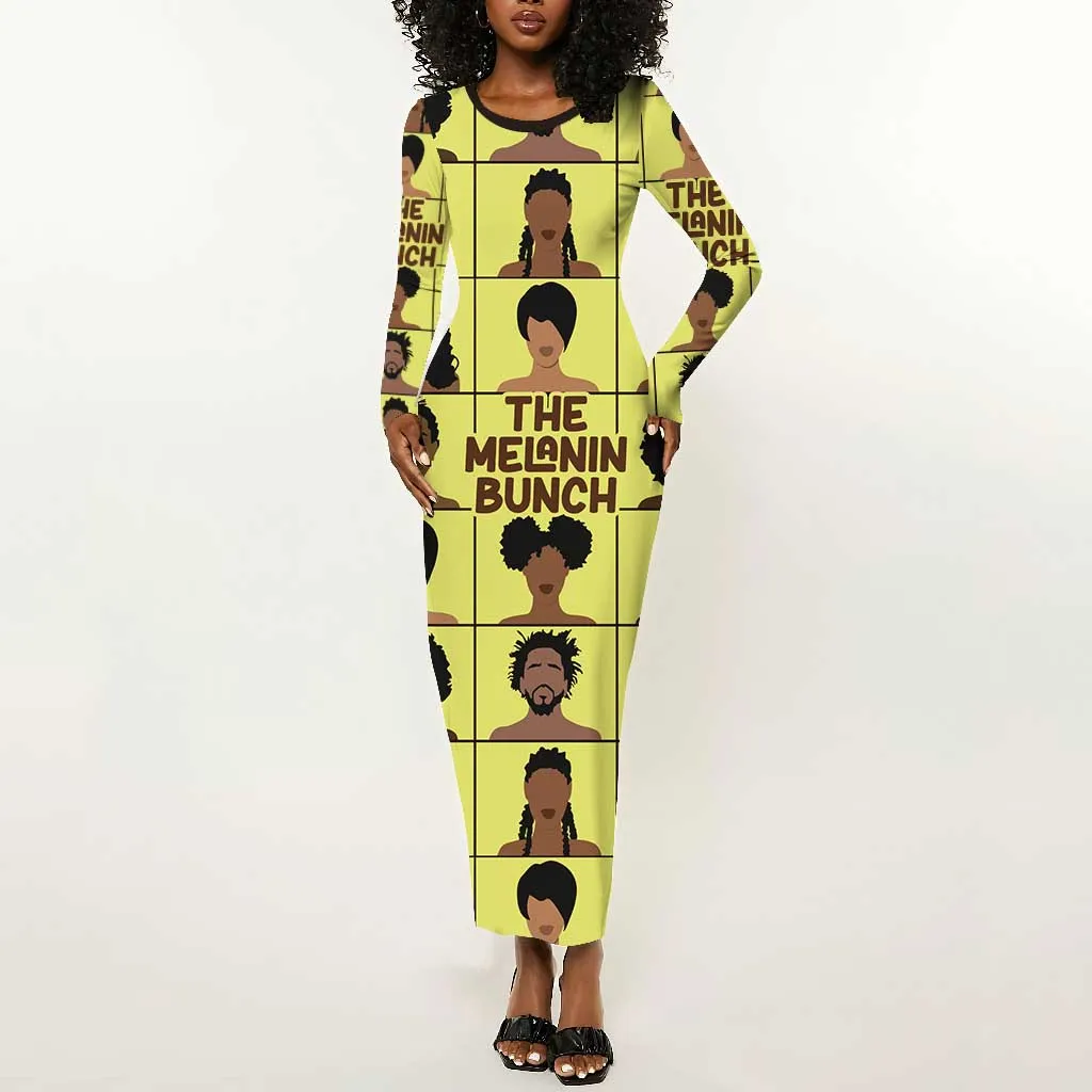 The Melanin Bunch African Long Sleeve Bodycon Dress Afro Black People DT03