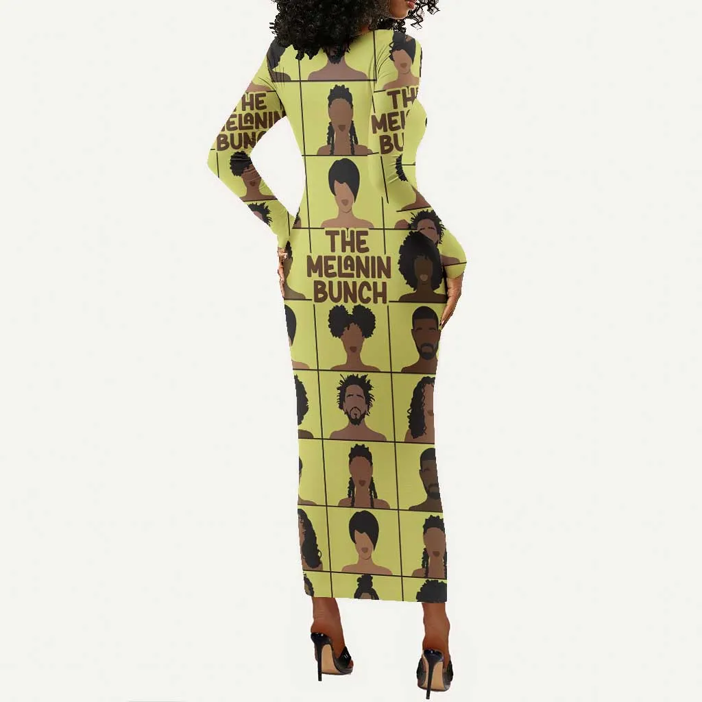 The Melanin Bunch African Long Sleeve Bodycon Dress Afro Black People DT03
