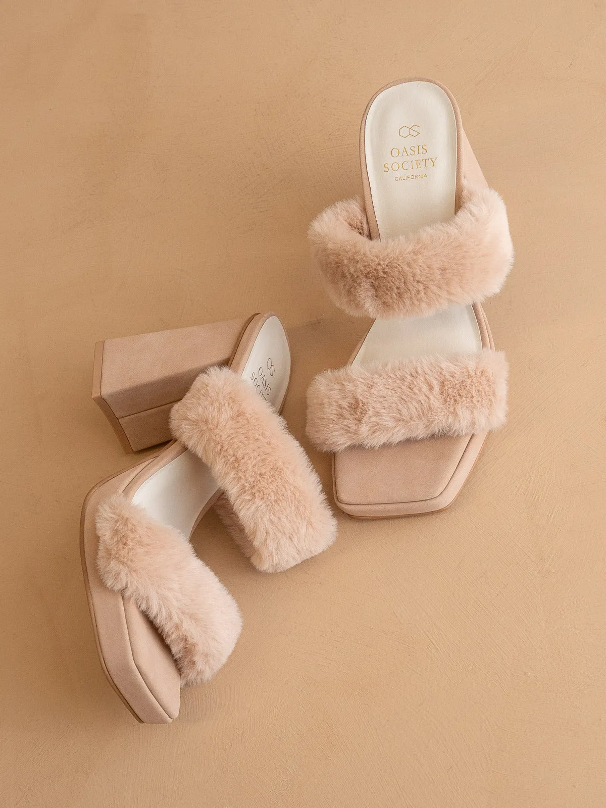 The Simone | Blush Fuzzy banded platform party heel