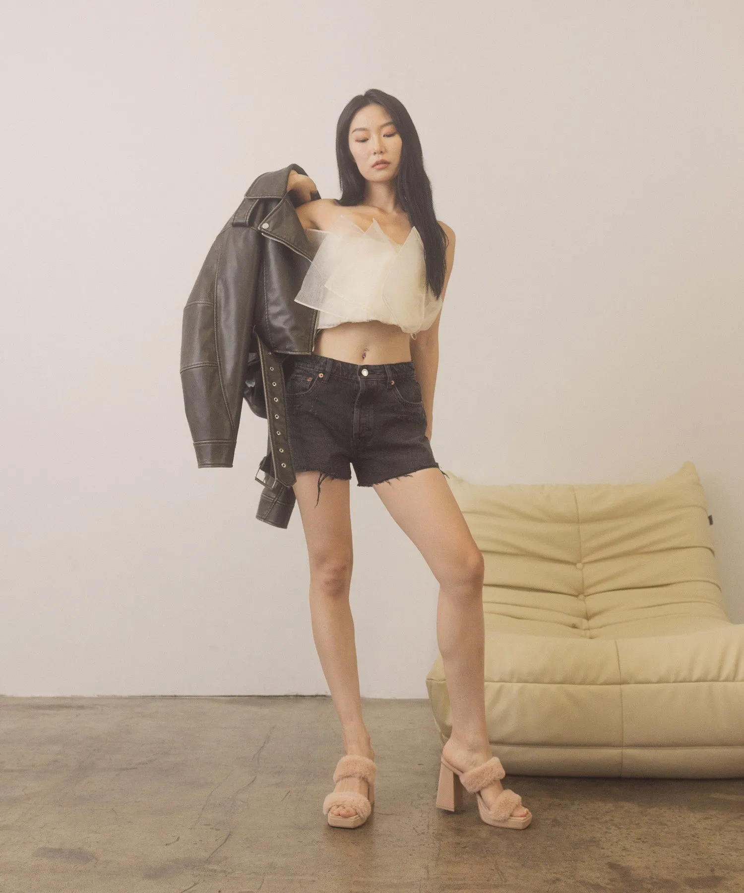 The Simone | Blush Fuzzy banded platform party heel
