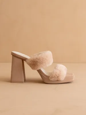 The Simone | Blush Fuzzy banded platform party heel