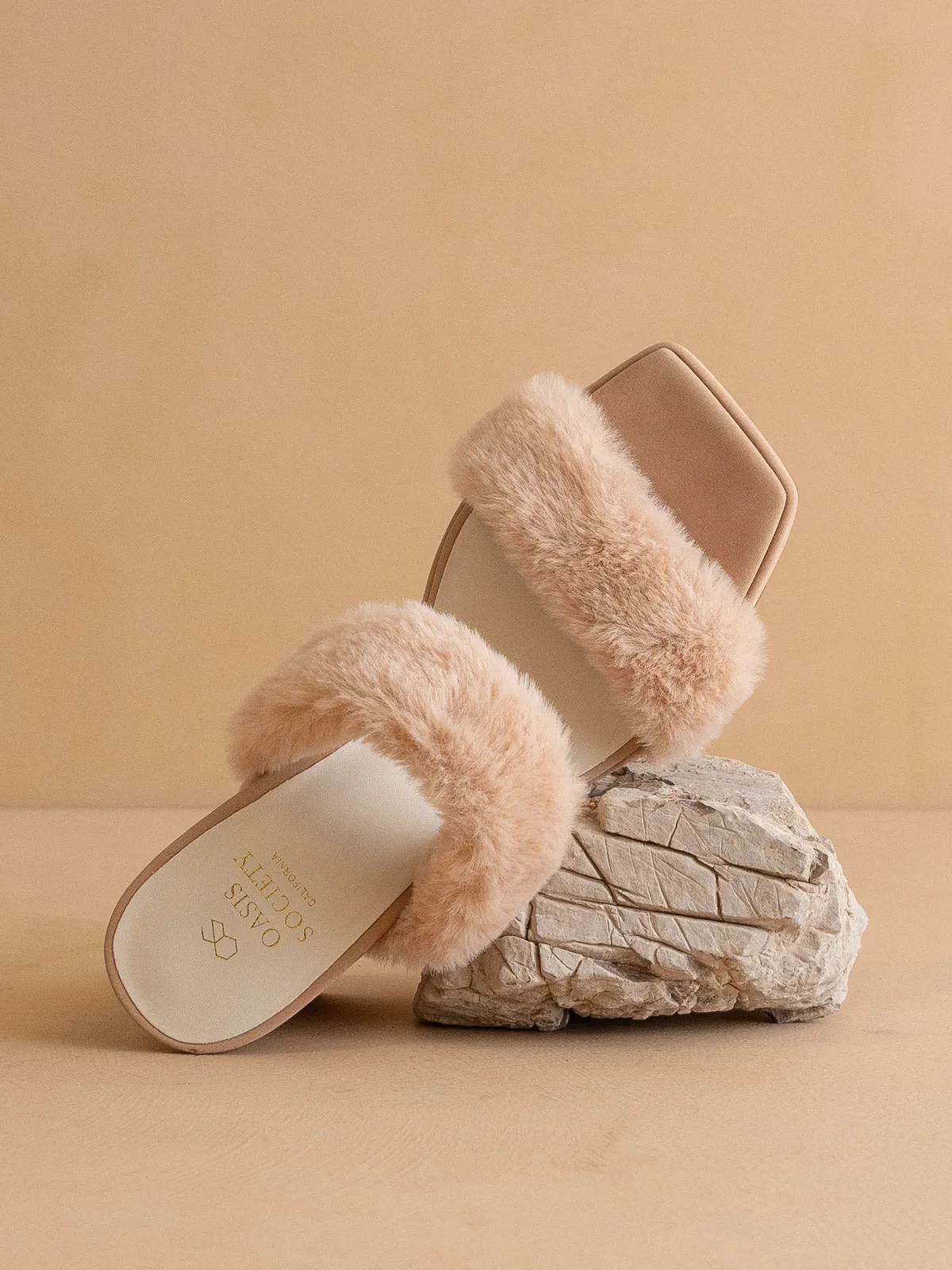 The Simone | Blush Fuzzy banded platform party heel