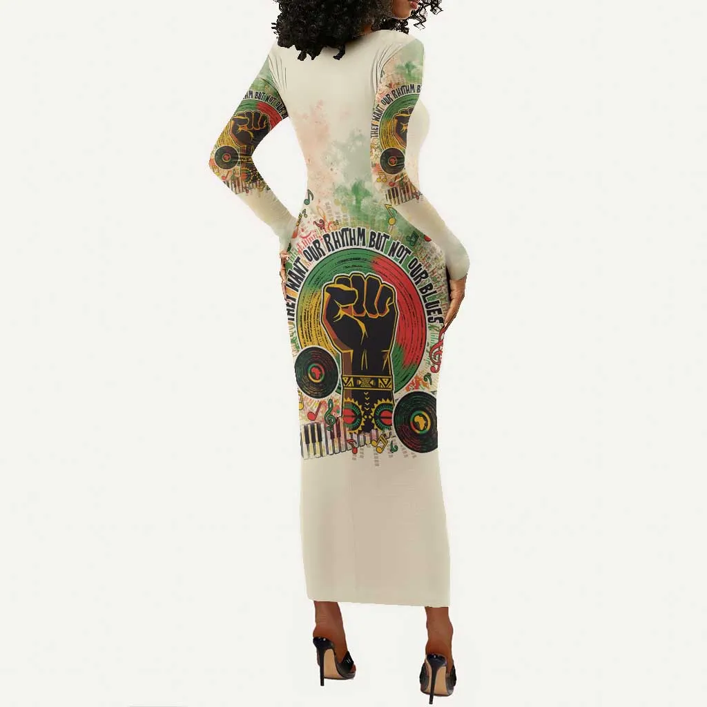 They Want Our Rhythm Not Our Blues Long Sleeve Bodycon Dress Afro Pride Music DT03