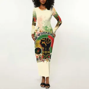 They Want Our Rhythm Not Our Blues Long Sleeve Bodycon Dress Afro Pride Music DT03