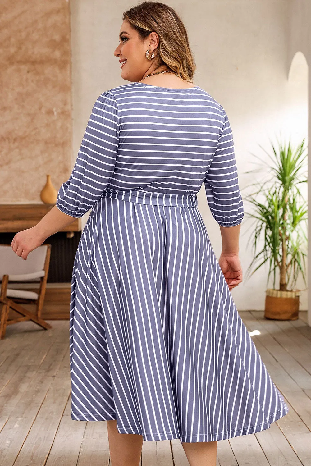 Tie Waist 3/4 Sleeve Plus Size Dress