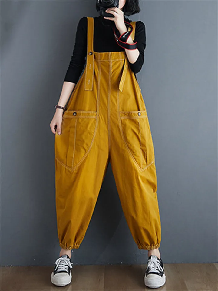 Top Big Pockets Overalls Loose Denim Jumpsuits For Women