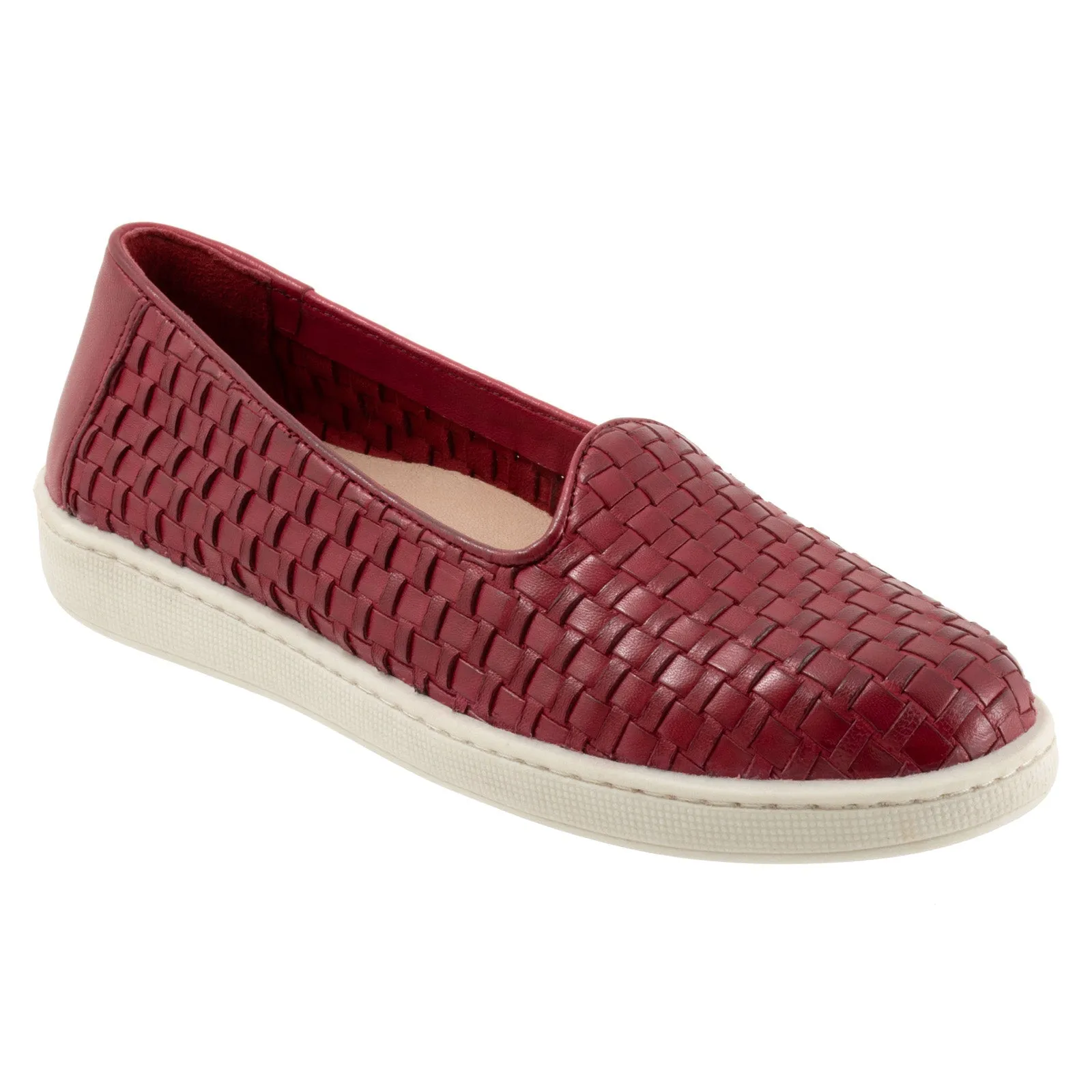 Trotters Adelina T2300-642 Womens Red Wide Leather Loafer Flats Shoes