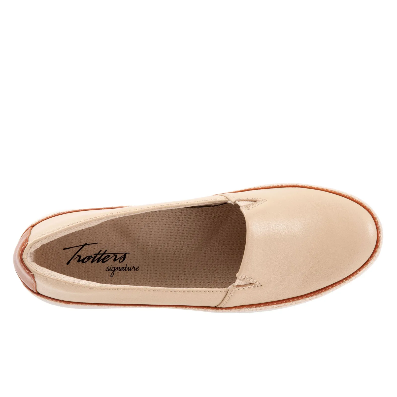 Trotters Destiny T2003-158 Womens Beige Leather Slip On Loafer Flats Shoes
