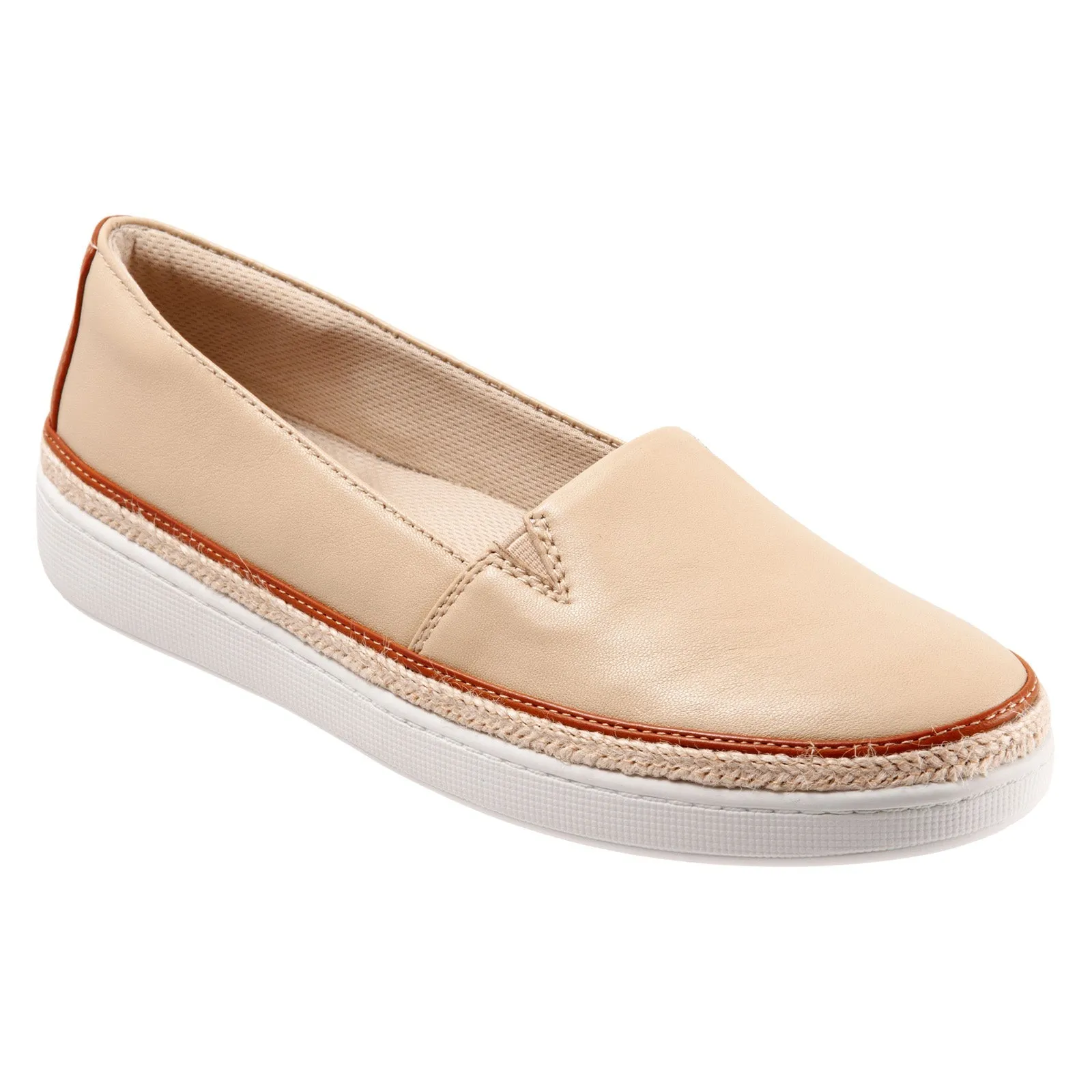 Trotters Destiny T2003-158 Womens Beige Leather Slip On Loafer Flats Shoes