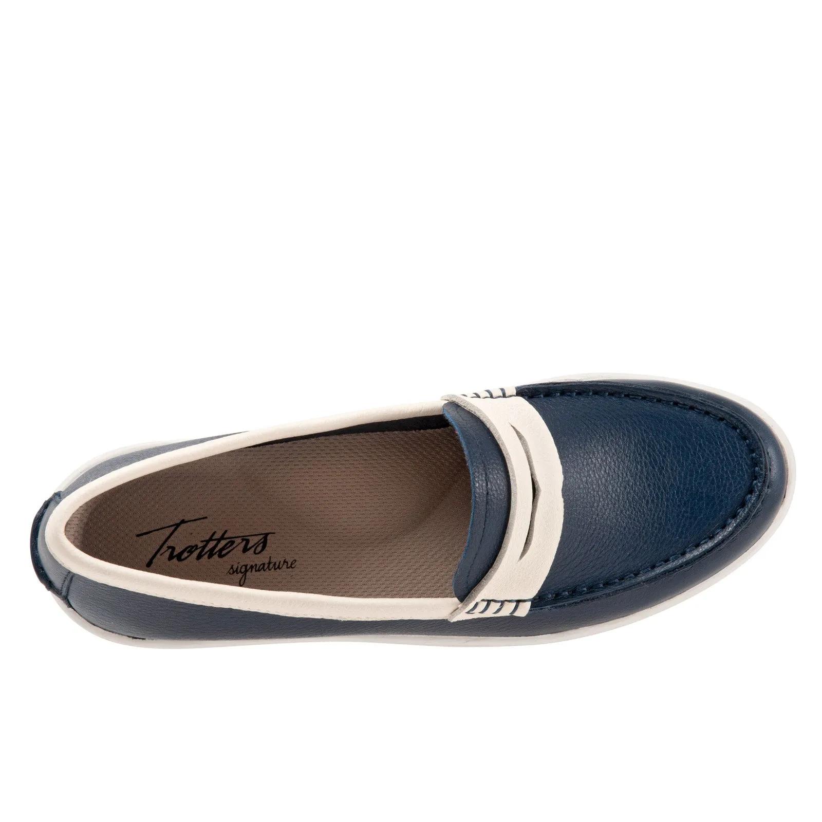 Trotters Dina T2000-464 Womens Blue Extra Wide Leather Loafer Flats Shoes
