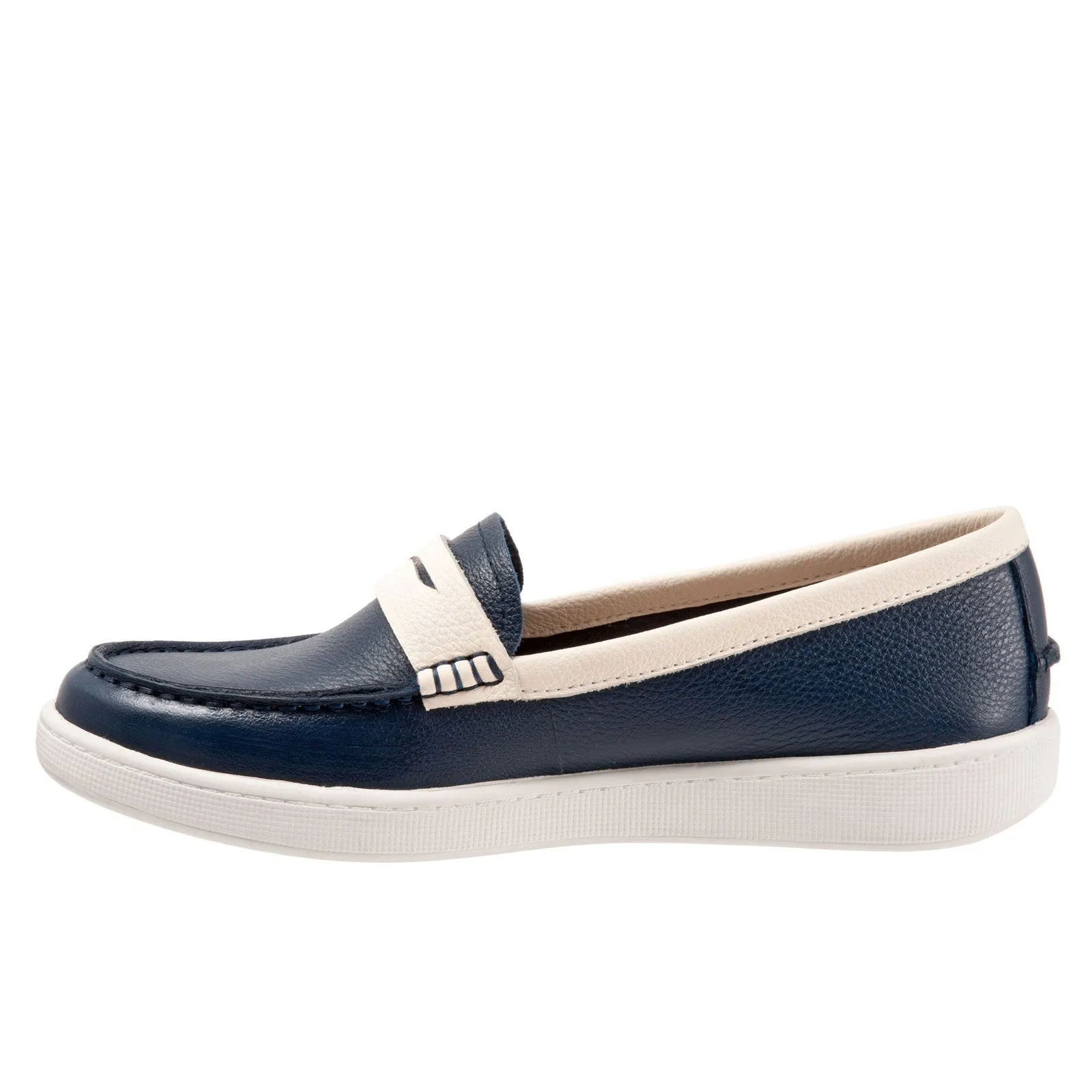 Trotters Dina T2000-464 Womens Blue Extra Wide Leather Loafer Flats Shoes