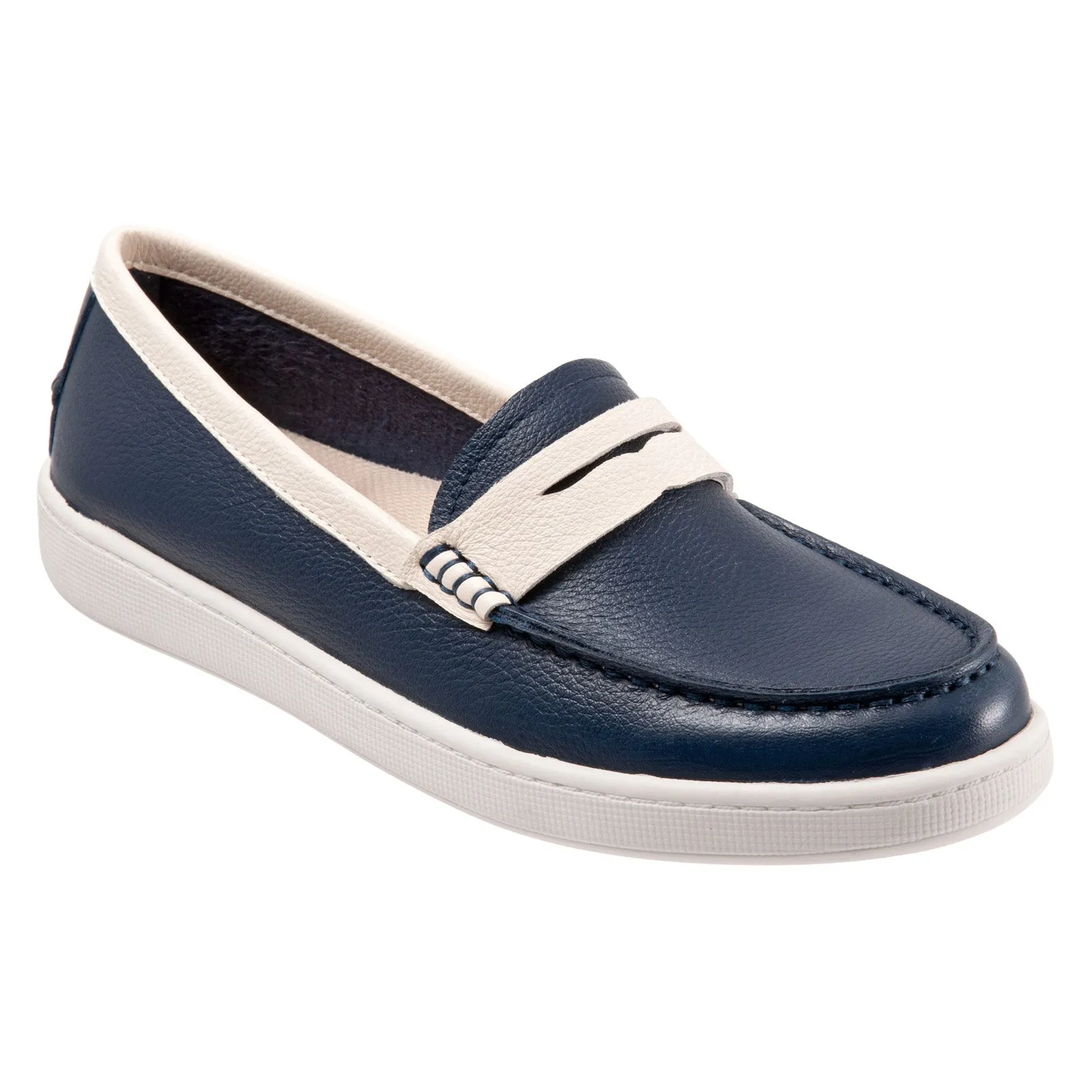 Trotters Dina T2000-464 Womens Blue Extra Wide Leather Loafer Flats Shoes