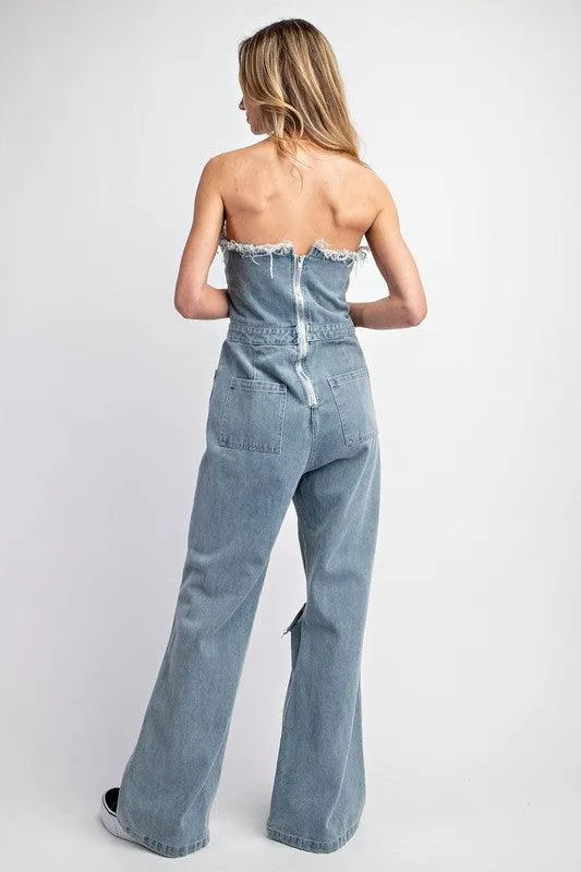 TUBE DISTRESSED DENIM JUMPSUIT
