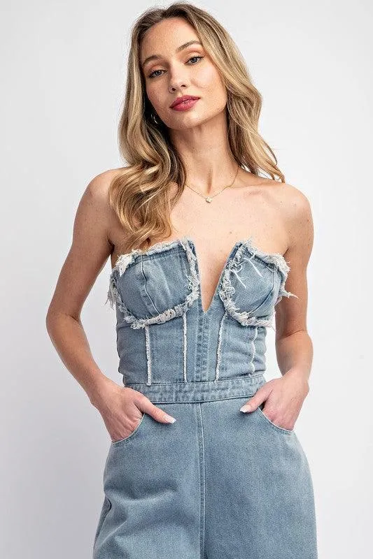 TUBE DISTRESSED DENIM JUMPSUIT