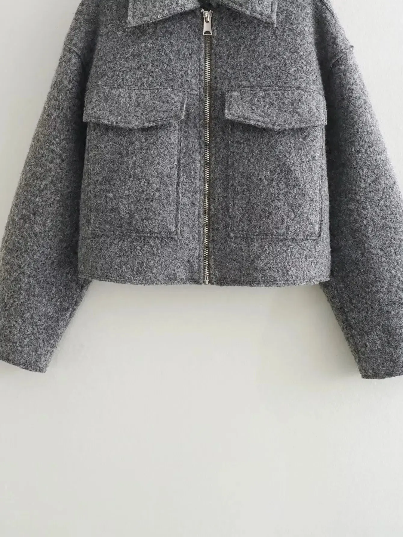 Tweed Cropped Zip-Up Jacket – Women’s Streetwear for Autumn/Winter