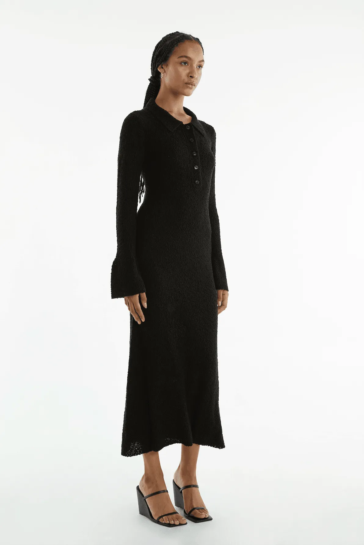 UNBOUND KNIT SHIRT DRESS | BLACK