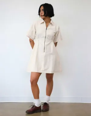 Utility Dress in Oat Milk with Paprika Stitching