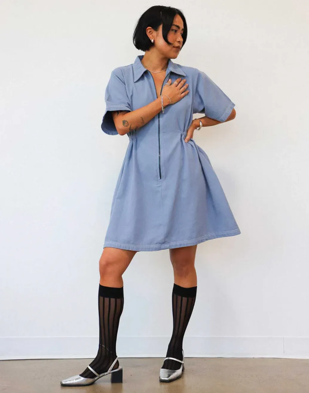Utility Dress in Pebble Blue