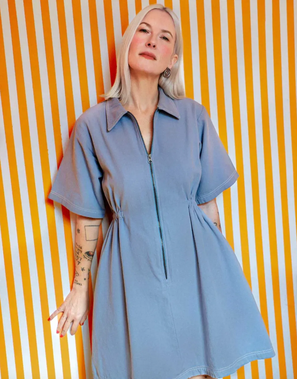 Utility Dress in Pebble Blue