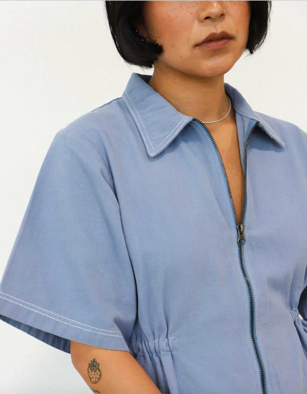 Utility Dress in Pebble Blue