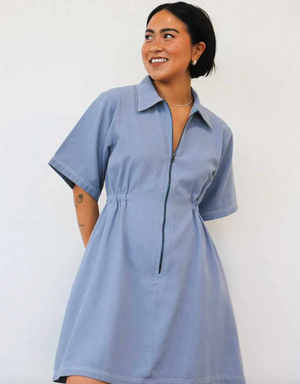 Utility Dress in Pebble Blue