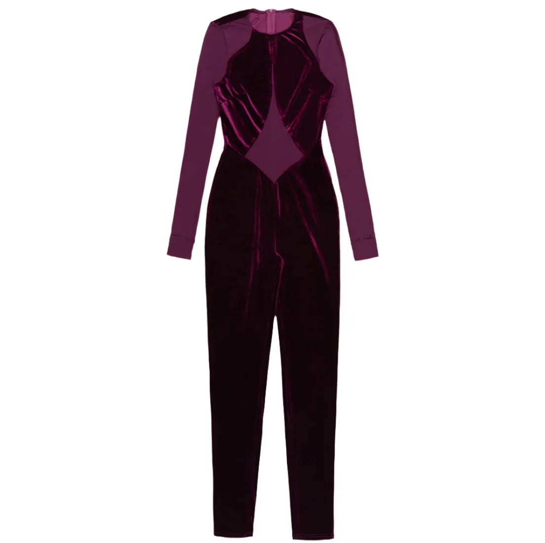 Velvet and Sheer Panel Patchwork Jumpsuit