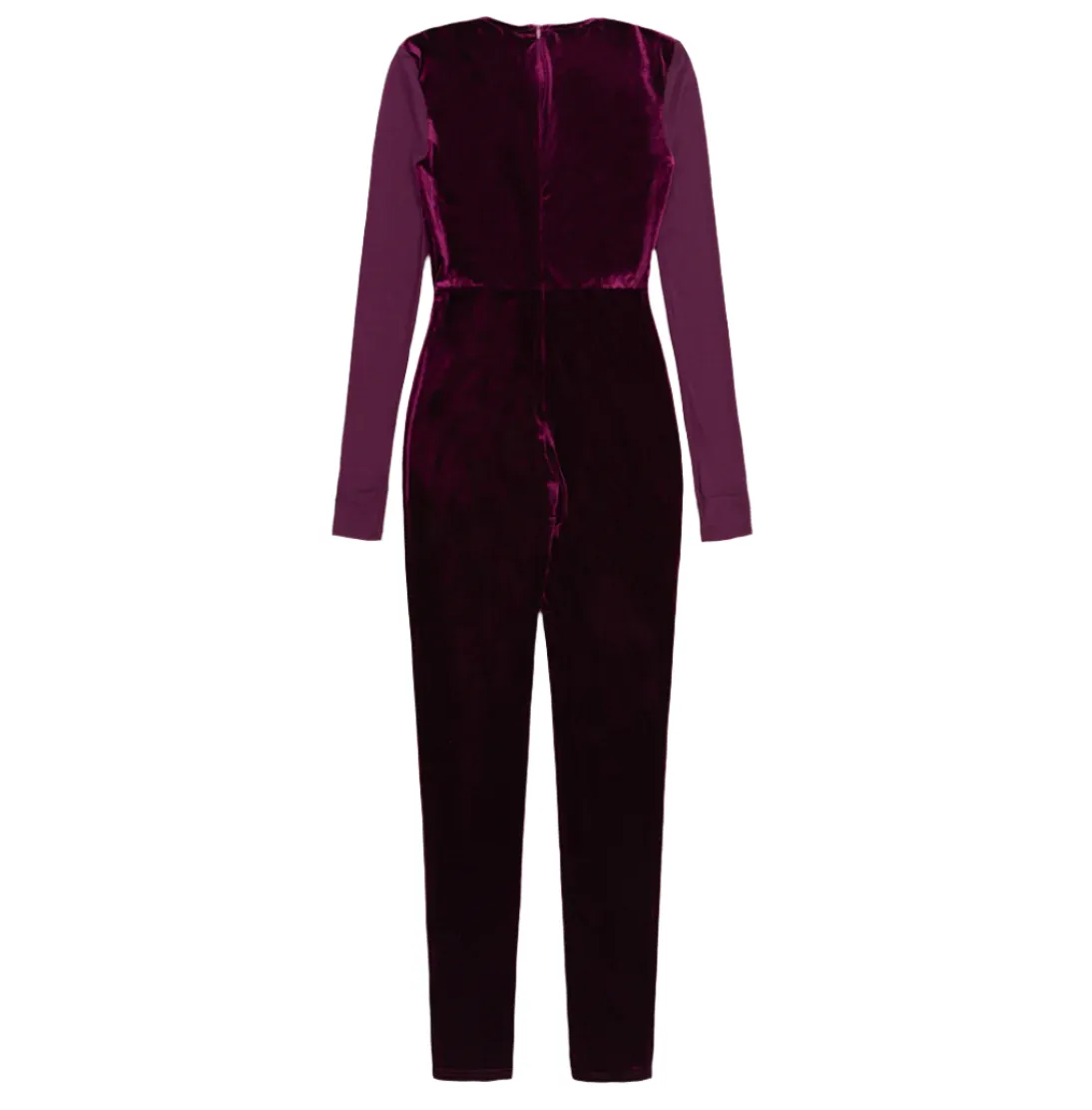 Velvet and Sheer Panel Patchwork Jumpsuit