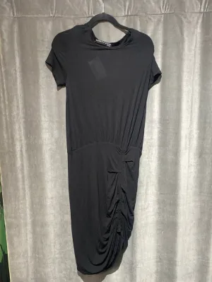 Veronica Beard Jeans Black Cotton Short Sleeve Midi Dress with Straight Bottom