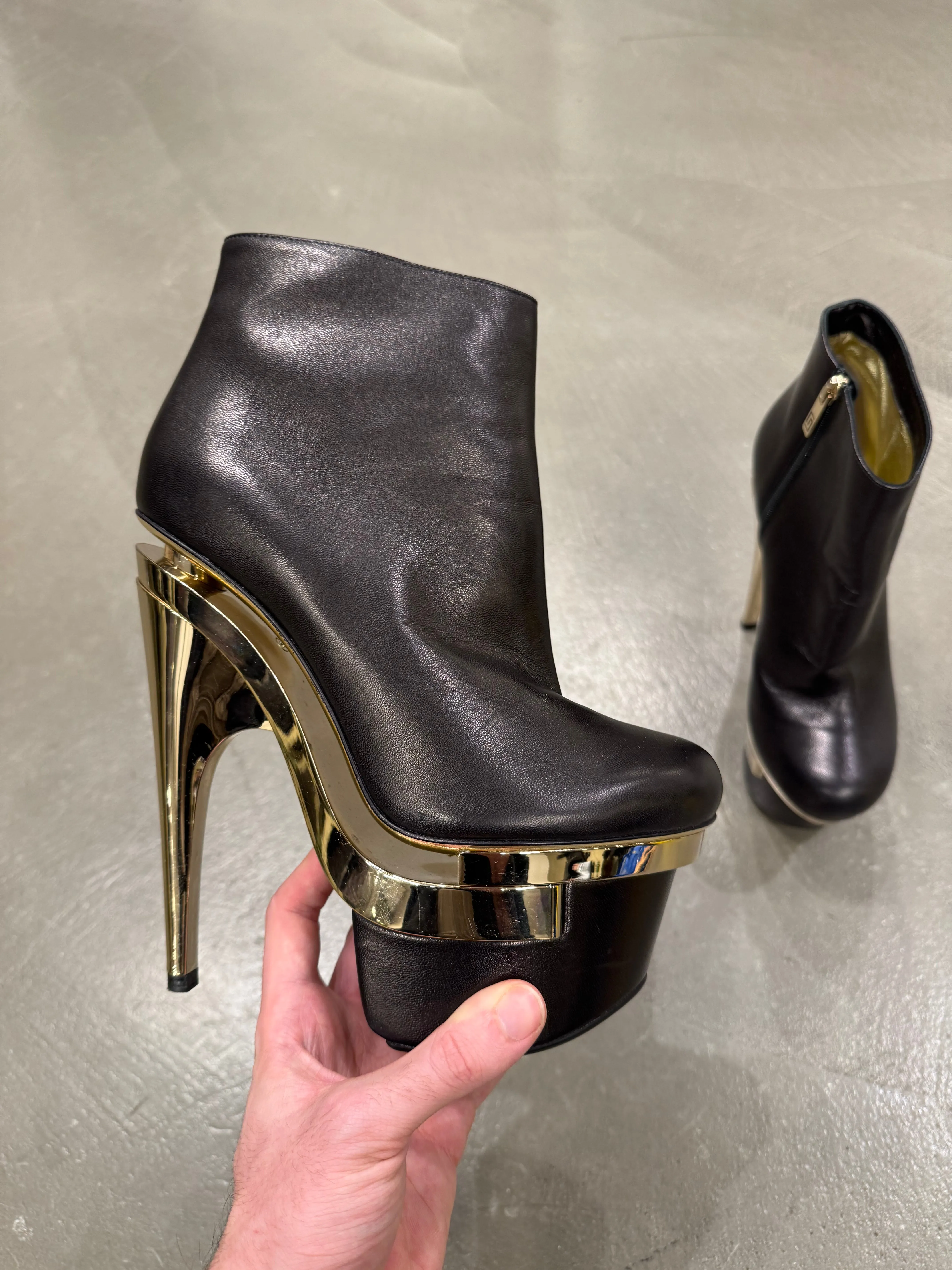 Versace black leather triple platform heels