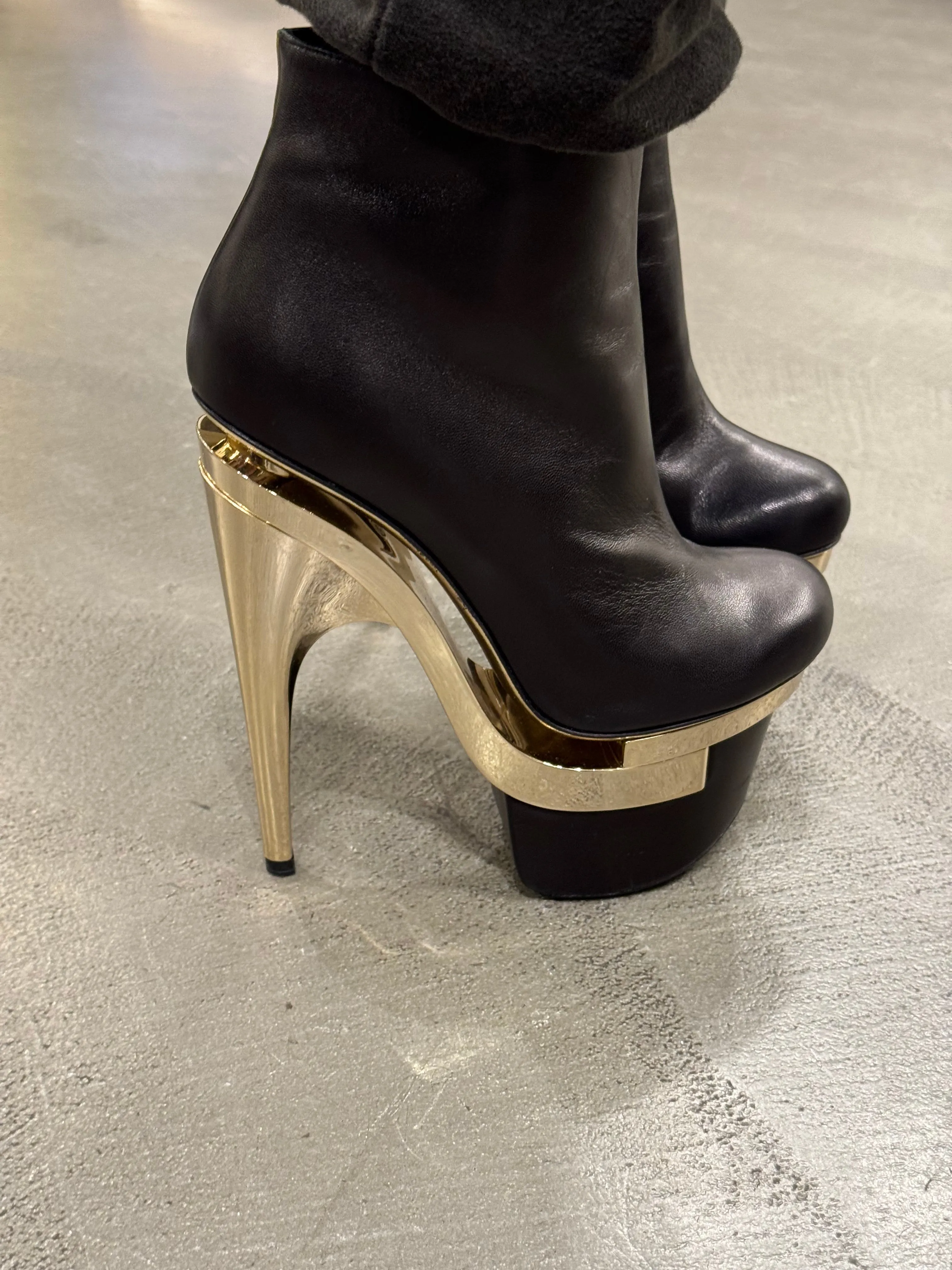 Versace black leather triple platform heels