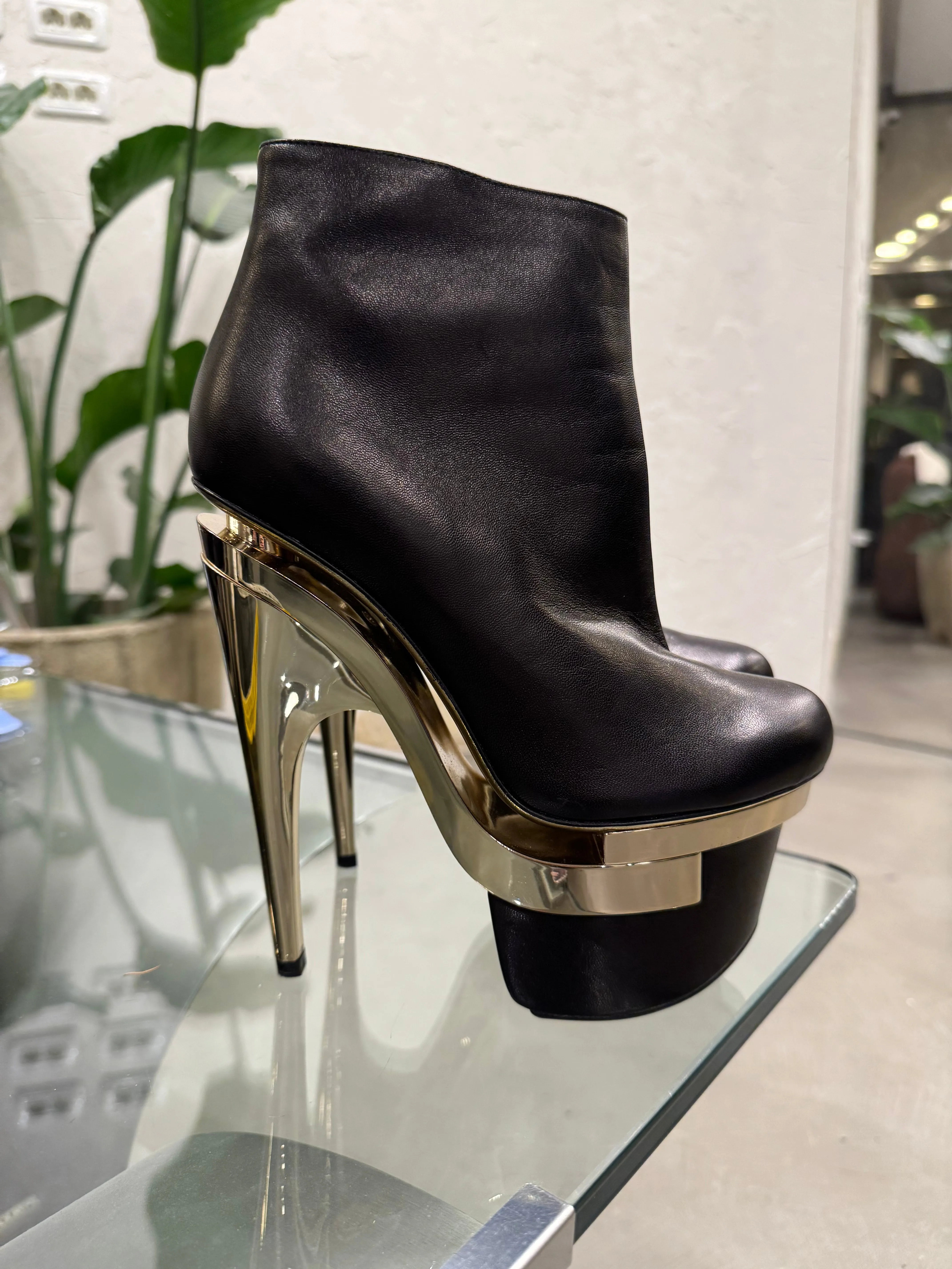 Versace black leather triple platform heels