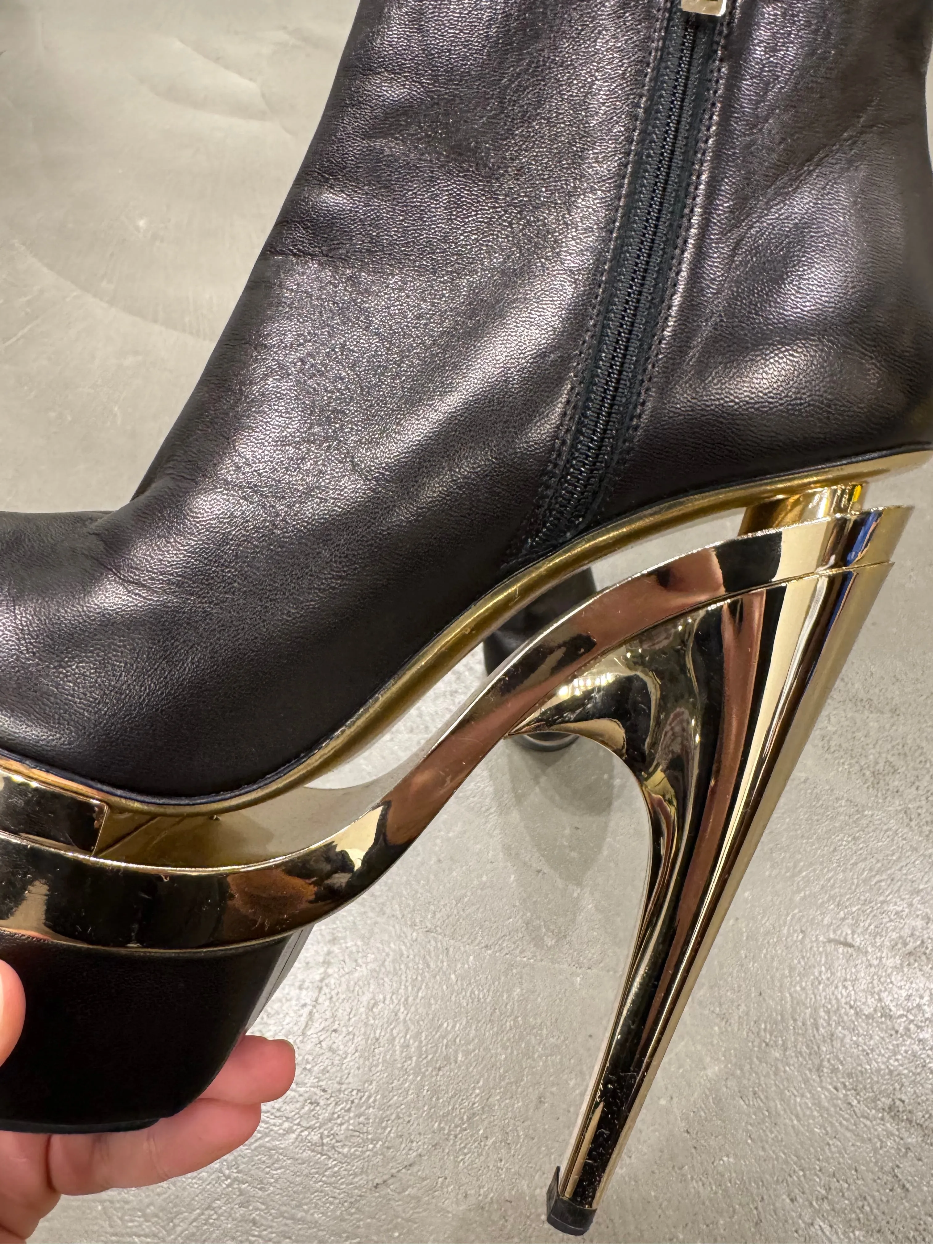 Versace black leather triple platform heels
