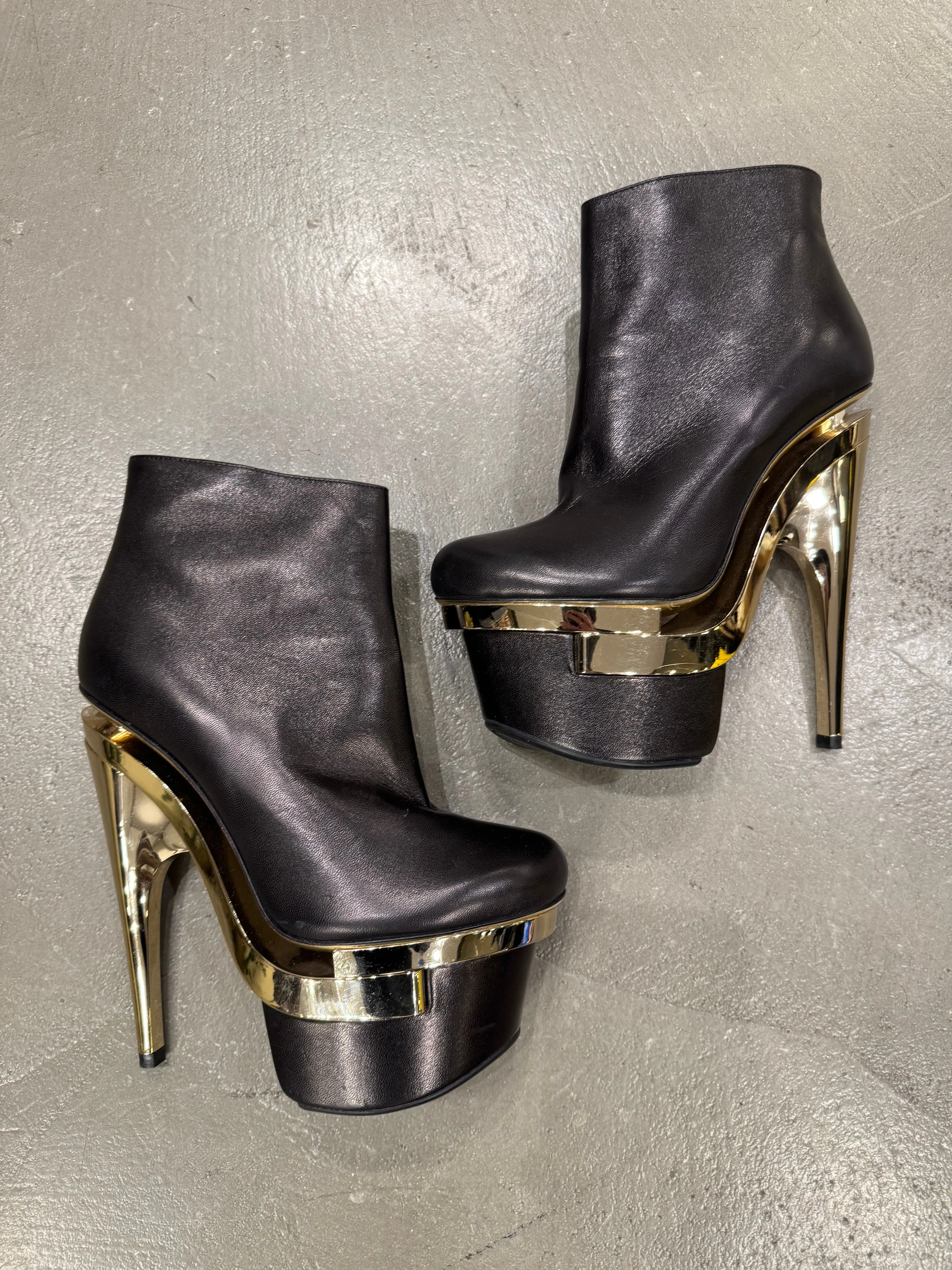 Versace black leather triple platform heels