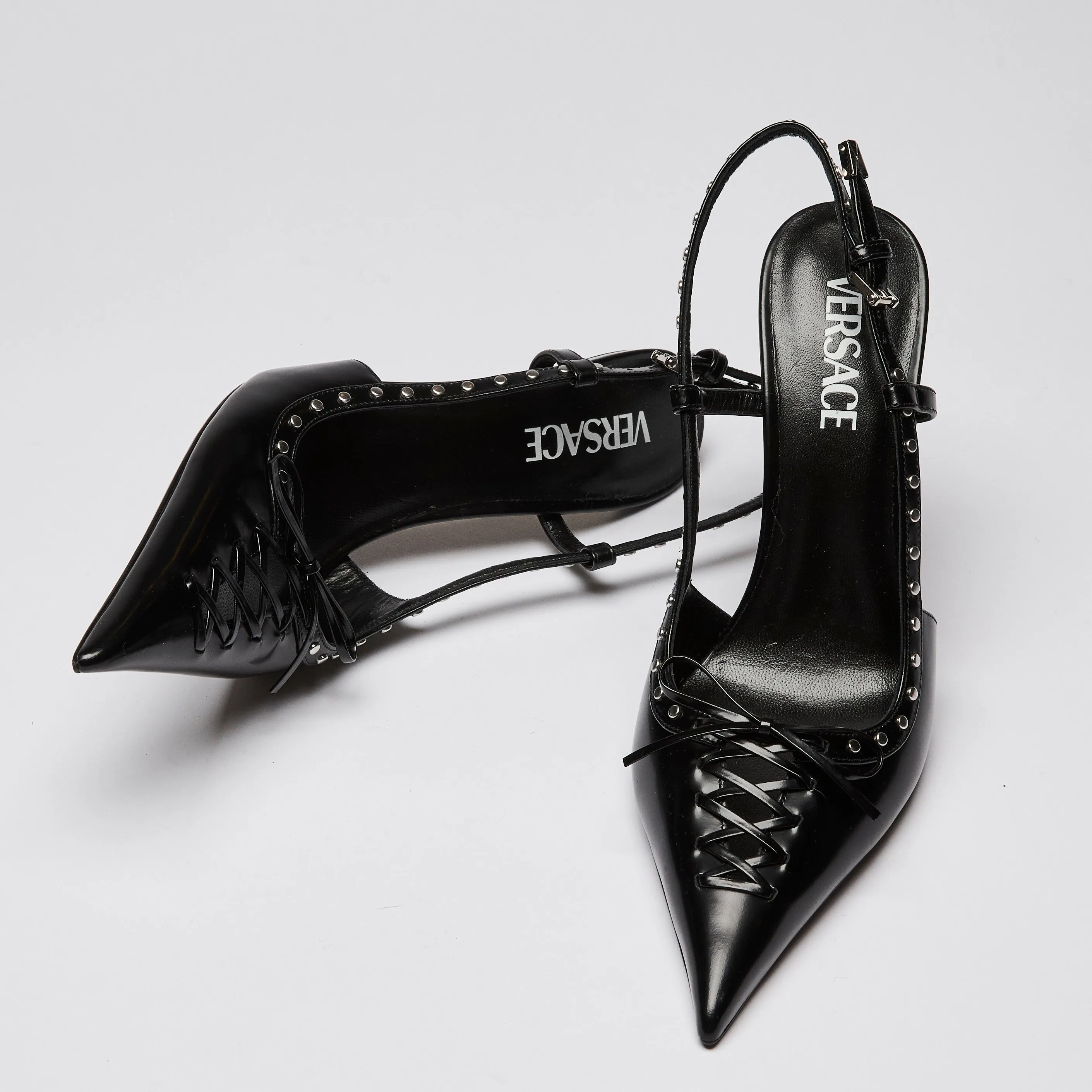 Versace x Dua Lipa Black Leather Corset Heels Size 39