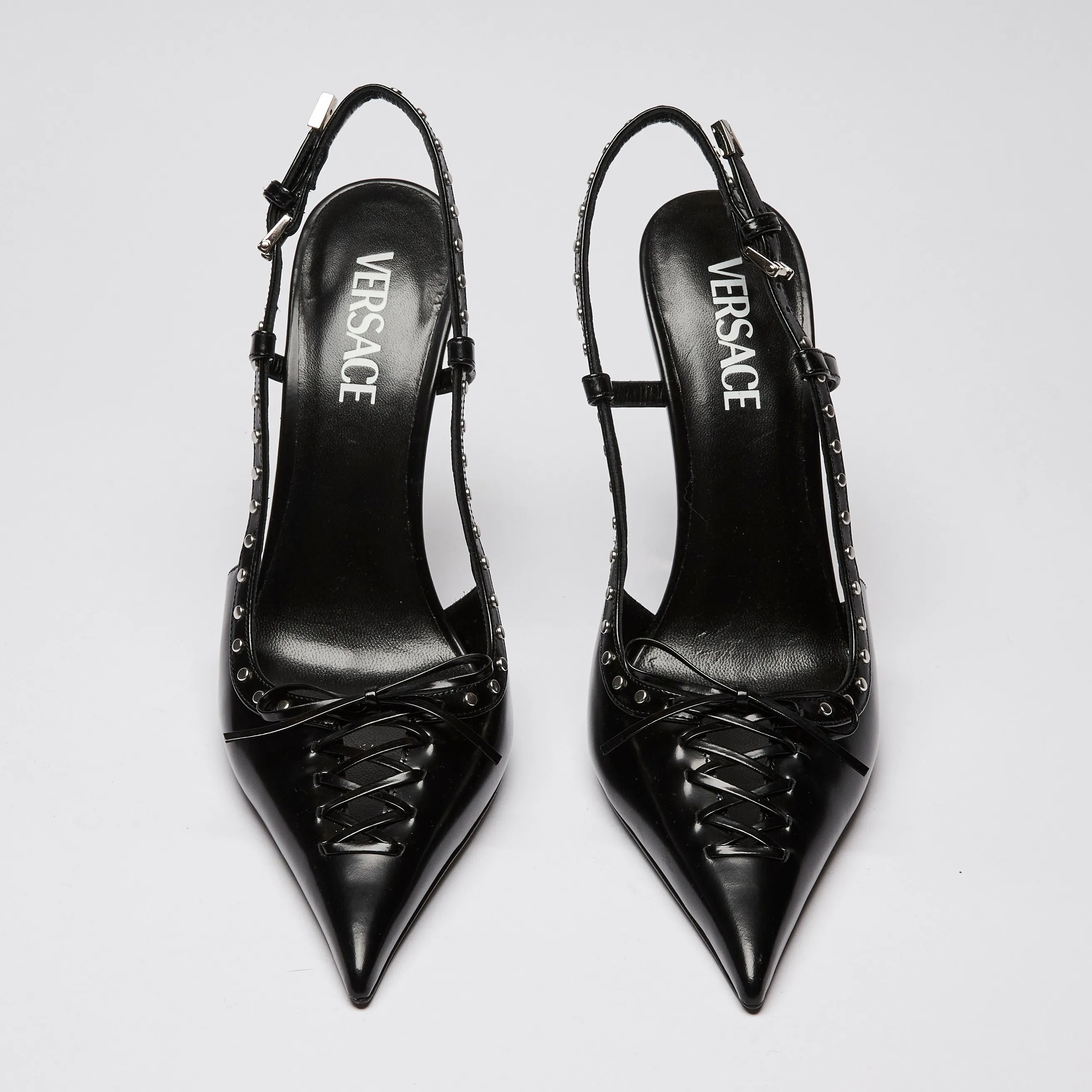 Versace x Dua Lipa Black Leather Corset Heels Size 39